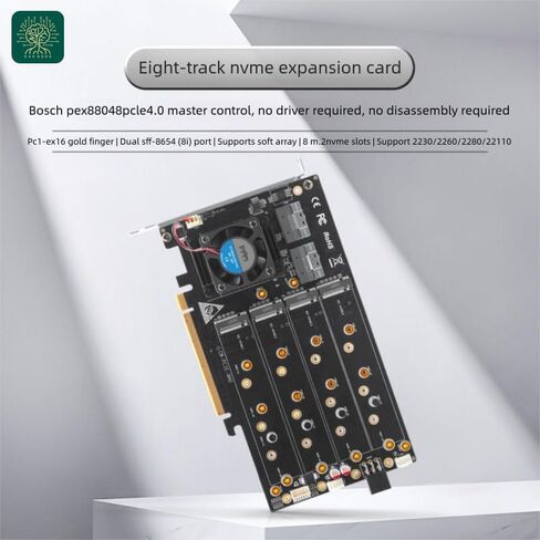 8-Drive NVMe SSD to PCIe 4.0 X 16 Adapter Card with Active Cooling (88048 8-Drive NVMe Expansion Card, Plain) Visit the oaknode Store (Plain) in Saudi Arabia