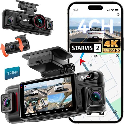 IIWEY N6 PRO 4K STARVIS 2 4-Channel Dash Cam 360° View, Free 128GB Card | (True 4K+1080Px3), 8-IR Lamps Night Vision, Front Rear and Dual Inside Car Camera, 5GHz WiFi, GPS, 24/7 Parking Mode, 3" IPS in Saudi Arabia