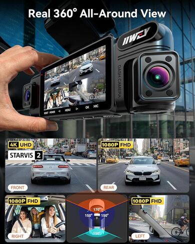 IIWEY N6 PRO 4K STARVIS 2 4-Channel Dash Cam 360° View, Free 128GB Card | (True 4K+1080Px3), 8-IR Lamps Night Vision, Front Rear and Dual Inside Car Camera, 5GHz WiFi, GPS, 24/7 Parking Mode, 3" IPS in Saudi Arabia