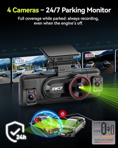 IIWEY N6 PRO 4K STARVIS 2 4-Channel Dash Cam 360° View, Free 128GB Card | (True 4K+1080Px3), 8-IR Lamps Night Vision, Front Rear and Dual Inside Car Camera, 5GHz WiFi, GPS, 24/7 Parking Mode, 3" IPS in Saudi Arabia