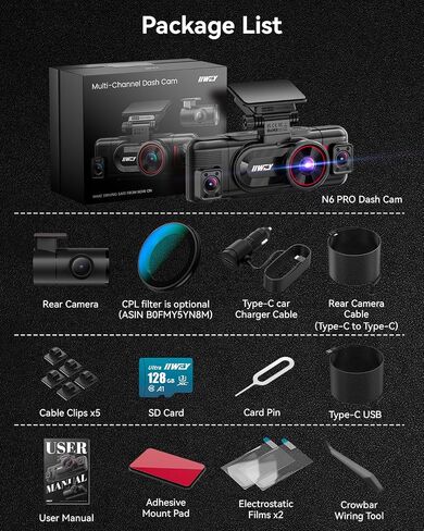IIWEY N6 PRO 4K STARVIS 2 4-Channel Dash Cam 360° View, Free 128GB Card | (True 4K+1080Px3), 8-IR Lamps Night Vision, Front Rear and Dual Inside Car Camera, 5GHz WiFi, GPS, 24/7 Parking Mode, 3" IPS in Saudi Arabia
