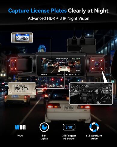 IIWEY N7 PRO 4K STARVIS 4-Channel Dash Cam 360° View, 8-IR Night Vision | Free 64GB Card, 4K 2160P Recording with Faster WiFi 6, GPS , 3.18" IPS, 24/7 Parking Mode, Front, Rear & Dual Inside Cams in Saudi Arabia