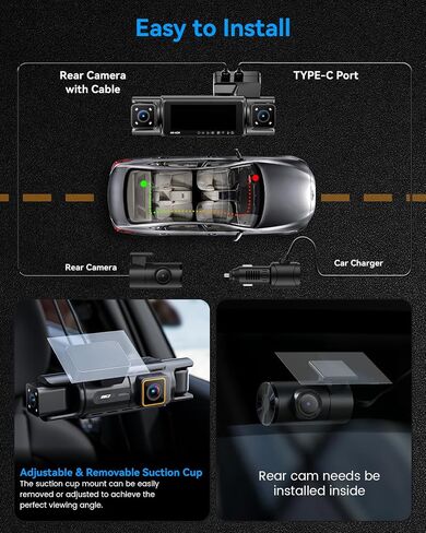 IIWEY N7 PRO 4K STARVIS 4-Channel Dash Cam 360° View, 8-IR Night Vision | Free 64GB Card, 4K 2160P Recording with Faster WiFi 6, GPS , 3.18" IPS, 24/7 Parking Mode, Front, Rear & Dual Inside Cams in Saudi Arabia