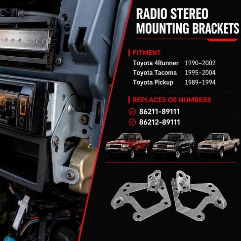 Radio Stereo Mounting Bracket Set Compatible with Toyota 4Runner 1989-2002 Pickup 1989-1995 T100 1993-1998 Tacoma 1995-2004, Replaces 86212-89111 86211-89111 with Screws in Saudi Arabia