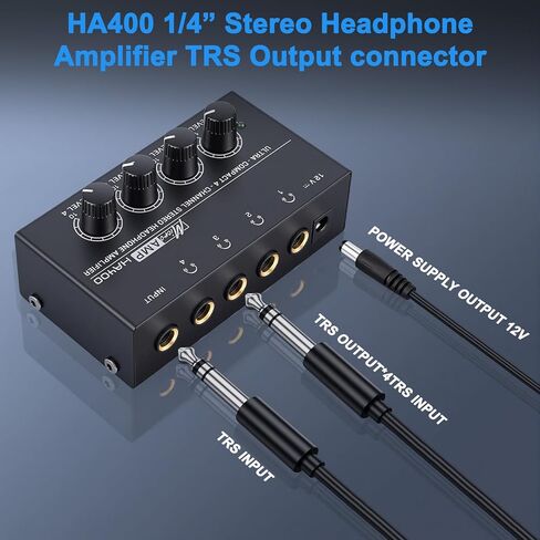 4 Channel Headphone Amplifier, Mini Metal Stereo Audio Amp with 1/4" TRS Input & 4 TRS Outputs, 12V Power Adapter, Portable Headphone Splitter Amplifier for PC, Guitar, Studio, Stage in Kuwait