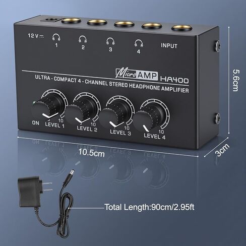 4 Channel Headphone Amplifier, Mini Metal Stereo Audio Amp with 1/4" TRS Input & 4 TRS Outputs, 12V Power Adapter, Portable Headphone Splitter Amplifier for PC, Guitar, Studio, Stage in Kuwait