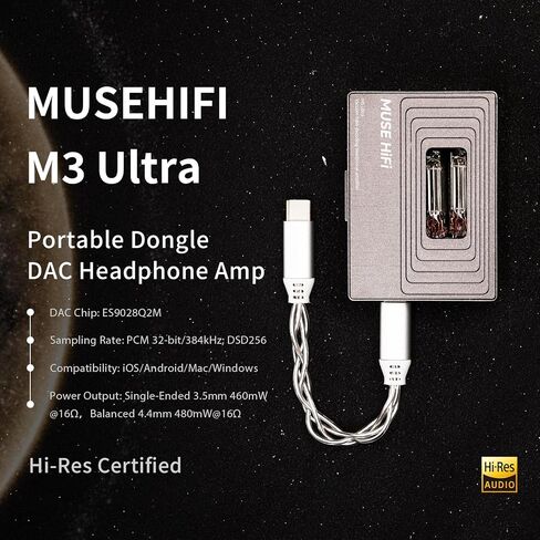 HiFiGo MUSEHiFi M3 Ultra Portable Tube DAC Amp with JAN6418 Vacuum Tube, 460mW/480mW Balanced Output, USB C Dongle DAC for IEMs & Headphones, Amplifier for Phone/PC/Mac in Saudi Arabia