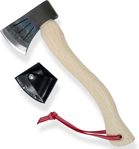 SUIZAN Japanese Hatchet 14" - Small Hand Axe for Camping Bushcraft Carving | Forged Steel Axe for Woodworking Splitting Kindling Firewood Survival Outdoor Gift with Cowhide Sheath Samurai Cord in Saudi Arabia