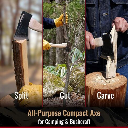 SUIZAN Japanese Hatchet 14" - Small Hand Axe for Camping Bushcraft Carving | Forged Steel Axe for Woodworking Splitting Kindling Firewood Survival Outdoor Gift with Cowhide Sheath Samurai Cord in Saudi Arabia