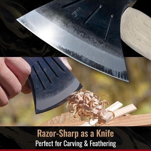 SUIZAN Japanese Hatchet 14" - Small Hand Axe for Camping Bushcraft Carving | Forged Steel Axe for Woodworking Splitting Kindling Firewood Survival Outdoor Gift with Cowhide Sheath Samurai Cord in Saudi Arabia