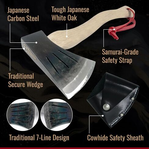SUIZAN Japanese Hatchet 14" - Small Hand Axe for Camping Bushcraft Carving | Forged Steel Axe for Woodworking Splitting Kindling Firewood Survival Outdoor Gift with Cowhide Sheath Samurai Cord in Saudi Arabia