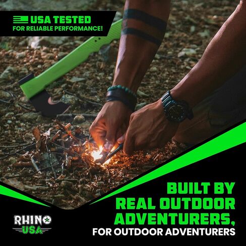 فأس التخييم من Rhino USA مع منشار قابل للطي ومشعل نار - فأس النجاة | فأس يدوية وفأس للتخييم 2 في 1 لحقائب الظهر والهبوط البري وصناعة الأدغال وإعداد البقاء على قيد الحياة. مدمجة وخفيفة الوزن. أخضر in Kuwait