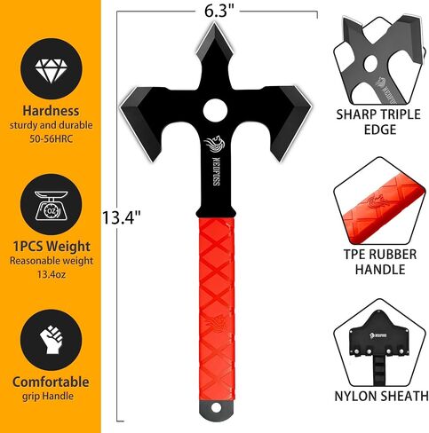 NedFoss Axe Throwing, 11.9" Full Tang Triple Edge Throwing Axe with Sheath | TPE Rubber Handle, Axe Throwing Set 3 for Backyard Recreation Axe Throwing Game, Christmas Halloween Gifts for Women Men in Saudi Arabia