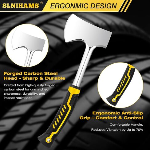 13.5" Camping Hatchet, Forged Carbon Steel Axe with Ergonomic Anti-Slip Grip & Heavy-Duty Oxford Nylon Sheath – Outdoor Survival, Camping, Wood Splitting & Hiking Tool in Saudi Arabia