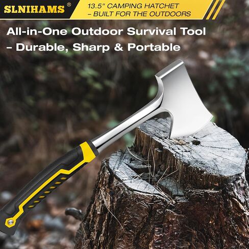 13.5" Camping Hatchet, Forged Carbon Steel Axe with Ergonomic Anti-Slip Grip & Heavy-Duty Oxford Nylon Sheath – Outdoor Survival, Camping, Wood Splitting & Hiking Tool in Saudi Arabia
