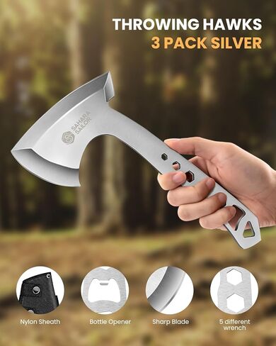 Sahara Sailor Throwing Axes, 3 Pack 10inch Throwing Axes and Tomahawks Set, with Bottle Openers, a Wrench and Nylon Sheath for Competiton and Recreation in Kuwait