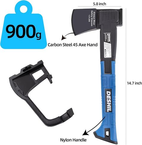 14" Outdoor Camping Hatchet Axe for Wood Splitting and Kindling | Forged Carbon Steel Heat Treated Hand Maul Tool, Nylon Handle Shock Reduction Handle with Anti-Slip Grip in Saudi Arabia