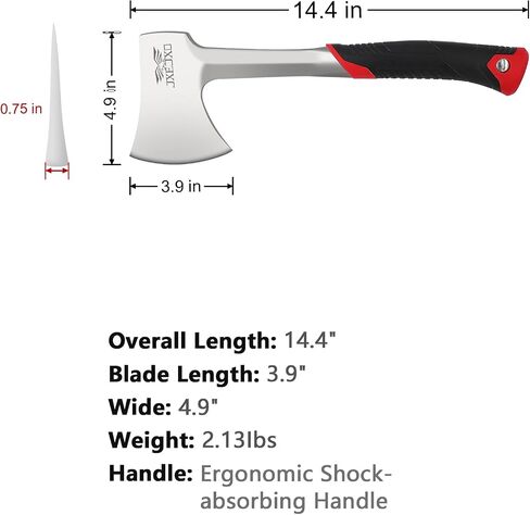 14.4" Camping Hatchet with Full Tang Forged Construction & Ergonomic Shock Absorbing Grip, Hatchet Axe with Nylon Sheath (Red in Saudi Arabia