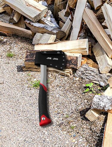 14.4" Camping Hatchet with Full Tang Forged Construction & Ergonomic Shock Absorbing Grip, Hatchet Axe with Nylon Sheath (Red in Saudi Arabia