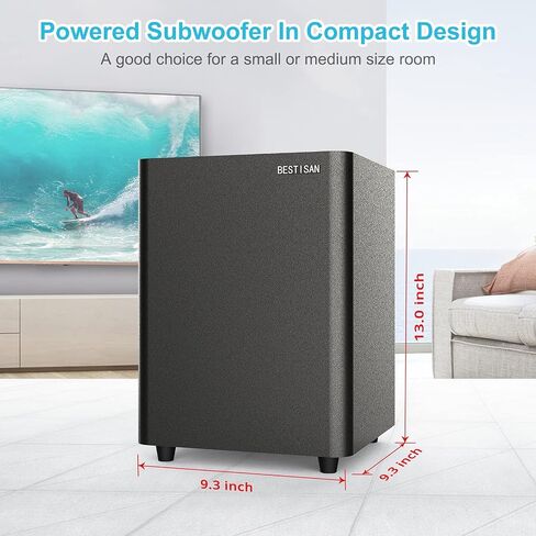 BESTISAN Powered Subwoofer, Deep Bass Sub, Down Firing Subs, Easy Setup with Home Theater System, Receiver, Speakers, Coaxial Cable Included, RCA, LFE, AUX Input, High-Level Speaker Input & Output in Saudi Arabia