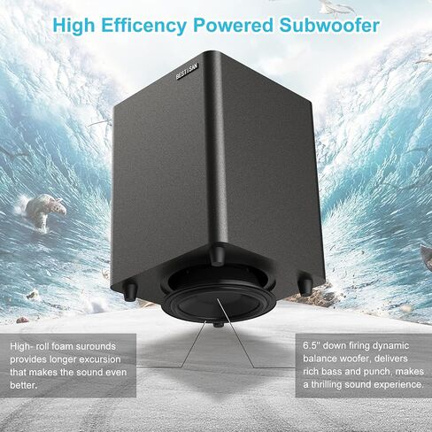BESTISAN Powered Subwoofer, Deep Bass Sub, Down Firing Subs, Easy Setup with Home Theater System, Receiver, Speakers, Coaxial Cable Included, RCA, LFE, AUX Input, High-Level Speaker Input & Output in Saudi Arabia