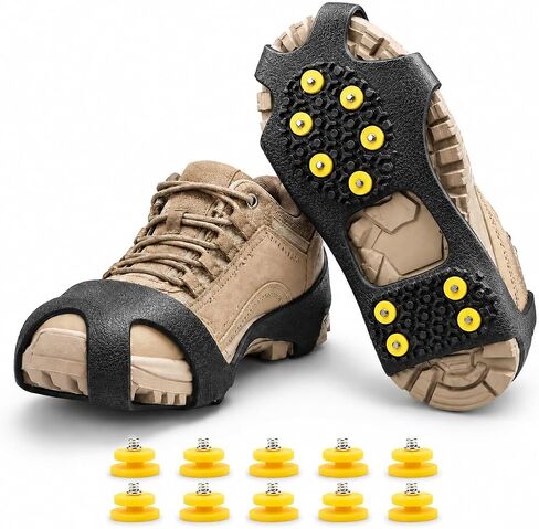 Ice Cleats for Shoes and Boots, Ice Snow Traction Cleats Grippers, Non Slip Shoe Ice Grippers,10 Steel Rubber Spikes Crampons Anti Easy Slip Studs Crampons Slip-on Stretch Footwear in Kuwait