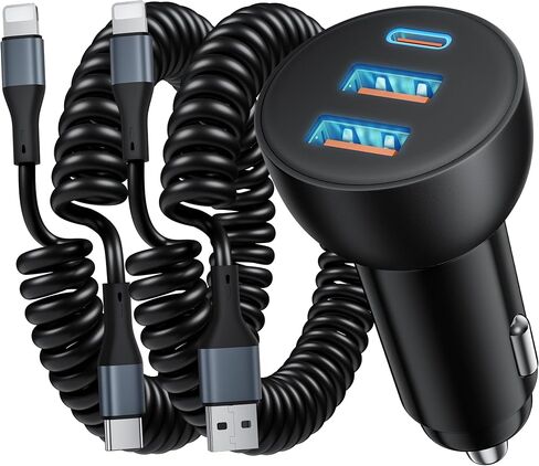 3-Port 70W Fast Car Charger for iPhone 14 13 12 11 Pro Max SE XR XS X 8 7 6 | 2Pack, USB iPhone Carplay Cord &Lightnings Charging Cable + USB-C&A Car Charger Adapter Cigarette Lighter, Travel Accessories in Kuwait