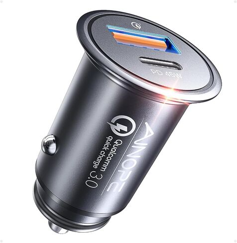 AINOPE 67.5W Cigarette Lighter Adapter Car Charger USB C Fast Charging | [Mini & Metal] PD&QC Cigarette Lighter USB Charger 12V Outlet Plug Socket for iPhone 17 16 15 14 Pro Max, Samsung S26 S25 in Saudi Arabia