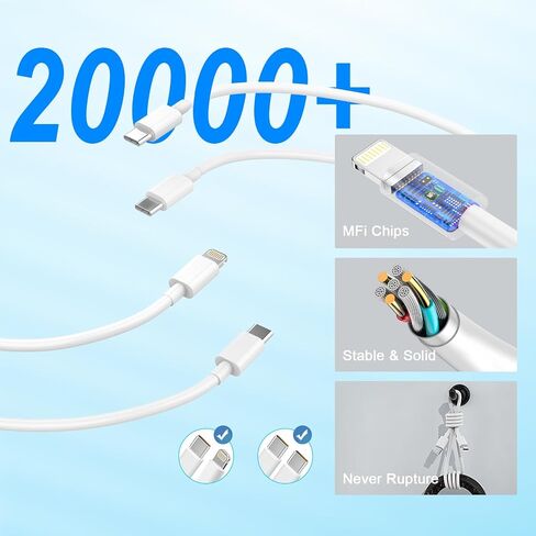 iPhone Car Charger Fast Charging, 60W Car Charger+Two Types of Cables, 2PCS | 2-Port Power Cigarette Lighter Adapter, with Type-C&Lightning Cable for iPhone 17 16 15 14 13 Pro Plus XS, Samsung and More in Saudi Arabia