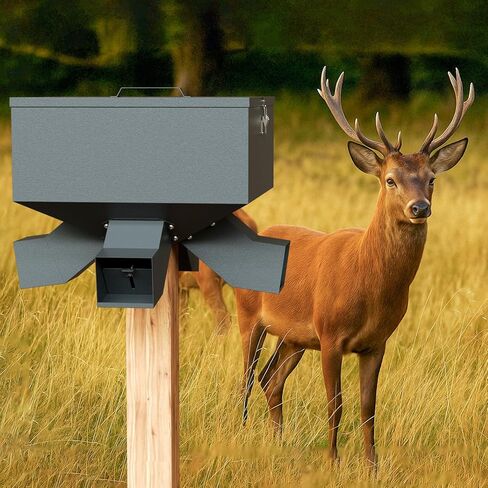 Portable 80LB Gravity Deer Feeder, Heavy Duty Metal Wildlife Feeder with 4 Feeding Ports, Weatherproof for Hunting & Backyard Game in Saudi Arabia
