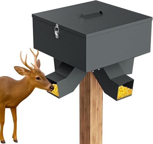 Portable 80LB Gravity Deer Feeder, Heavy Duty Metal Wildlife Feeder with 4 Feeding Ports, Weatherproof for Hunting & Backyard Game in Saudi Arabia