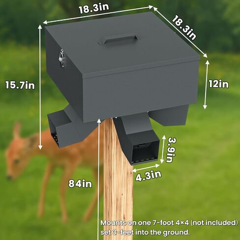 Portable 80LB Gravity Deer Feeder, Heavy Duty Metal Wildlife Feeder with 4 Feeding Ports, Weatherproof for Hunting & Backyard Game in Saudi Arabia