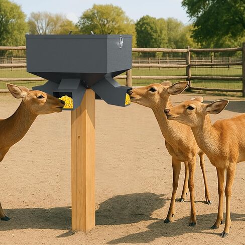 Portable 80LB Gravity Deer Feeder, Heavy Duty Metal Wildlife Feeder with 4 Feeding Ports, Weatherproof for Hunting & Backyard Game in Saudi Arabia