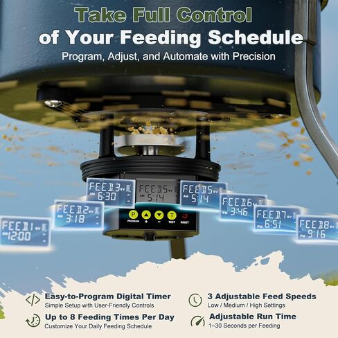 6V Deer Feeder Kit with Digital Timer, Dual Power (Solar Ready & Battery Backup), 1–8 Feedings Per Day, Adjustable Duration & Speeds, Fits Most Buckets, Easy DIY Game Feeder System in Saudi Arabia