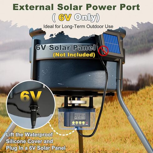 6V Deer Feeder Kit with Digital Timer, Dual Power (Solar Ready & Battery Backup), 1–8 Feedings Per Day, Adjustable Duration & Speeds, Fits Most Buckets, Easy DIY Game Feeder System in Saudi Arabia