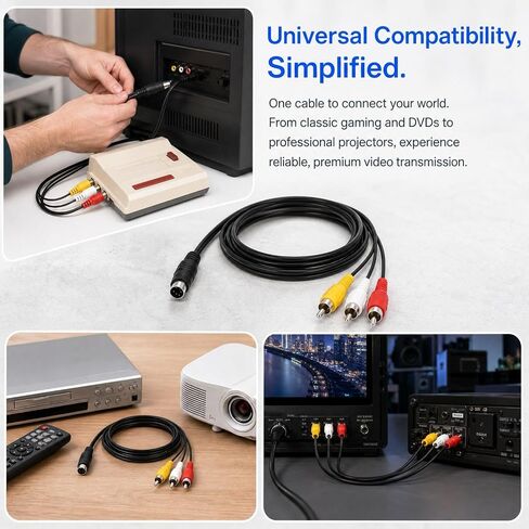 S Video Cable Pin S-Video 4 Pin S-Video Male to 3 RCA Male Composite AV Mini DIN Cable 5 ft Adapter for TVs Monitors VCRs DVD Players Camcorders Projectors Capture Cards 60inch in Saudi Arabia