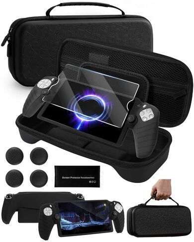 Accessories Bundle for PS Portal Case Compatible with Playstation Portal, Slim Carrying Case for Ps5 Portal with Silicone Protective Cover, Tempered Glass Screen Protector, 4 Thumb Grips - Black in Saudi Arabia