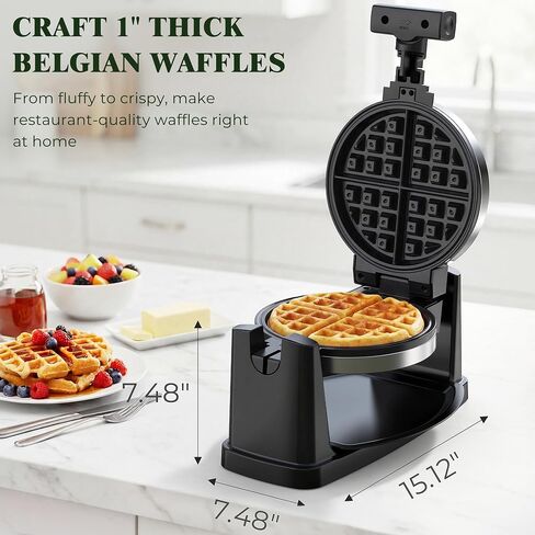 CATTLEMAN Waffle Maker, Rotating Belgian Waffle Maker with Magnetic Timer, 180° Flip Waffle Iron, Nonstick Plates, Adjustable Browning, Drip Tray, Cool Touch Handle for Crispy Family Breakfast in Saudi Arabia