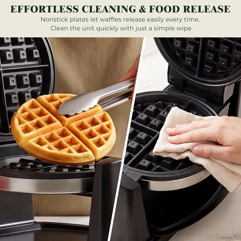 CATTLEMAN Waffle Maker, Rotating Belgian Waffle Maker with Magnetic Timer, 180° Flip Waffle Iron, Nonstick Plates, Adjustable Browning, Drip Tray, Cool Touch Handle for Crispy Family Breakfast in Saudi Arabia