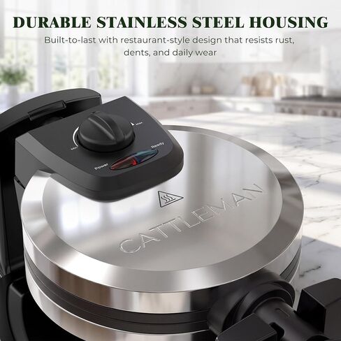 CATTLEMAN Waffle Maker, Rotating Belgian Waffle Maker with Magnetic Timer, 180° Flip Waffle Iron, Nonstick Plates, Adjustable Browning, Drip Tray, Cool Touch Handle for Crispy Family Breakfast in Saudi Arabia