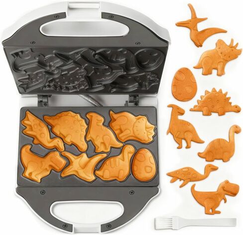SugarWhisk Dinosaur Mini Waffle Maker for Kids, Mini Pancake Maker Machine for Halloween, 8 Different Shaped Dinos in Minutes, Electric Non-Stick Waffle Iron, White in Saudi Arabia
