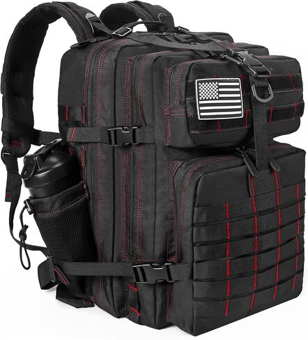 LHI Military Tactical Backpack for Men and Women 45L Army 3 Days Assault Pack Bag Large Rucksack with Molle System Black with Red Line in Saudi Arabia