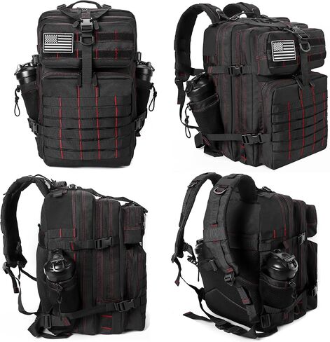 LHI Military Tactical Backpack for Men and Women 45L Army 3 Days Assault Pack Bag Large Rucksack with Molle System Black with Red Line in Saudi Arabia