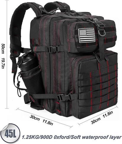 LHI Military Tactical Backpack for Men and Women 45L Army 3 Days Assault Pack Bag Large Rucksack with Molle System Black with Red Line in Saudi Arabia