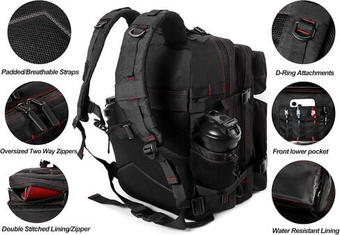 LHI Military Tactical Backpack for Men and Women 45L Army 3 Days Assault Pack Bag Large Rucksack with Molle System Black with Red Line in Saudi Arabia