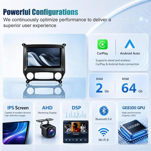 Car Stereo Radio for Chevrolet Silverado GMC Sierra 2014-2018, Android 13 Wireless CarPlay Android Auto, 10 Inch Head Unit IPS HD Screen, Bluetooth/SWC/GPS/FM/RDS/Wifi/1080P Rearview Camera in Saudi Arabia