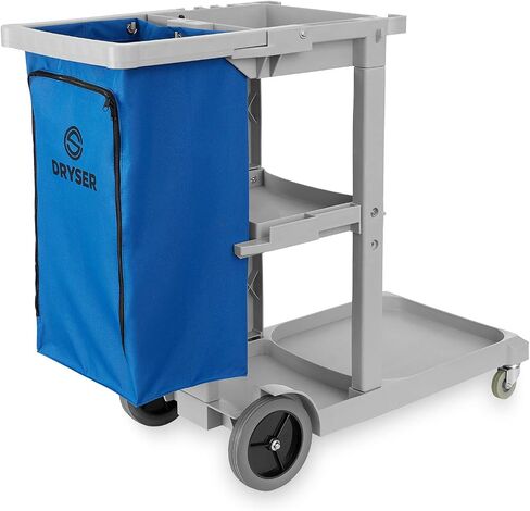 Commercial Janitorial Cleaning Cart on Wheels - Housekeeping Caddy with Shelves and Vinyl Bag in Saudi Arabia