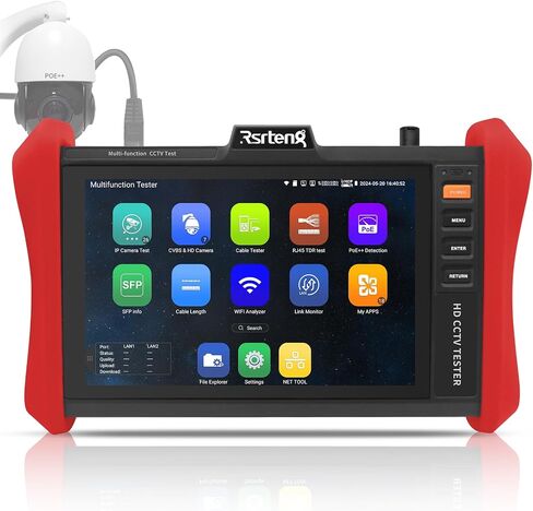 Rsrteng CCTV Tester 4K 12MP IP Camera Tester POE++ Max 90W POE Camera Test 8" 1920x1200 IPS Touch Screen 1CH SFP Module WiFi Network Tools Cable Test POE Detection Power Management APP Update in Saudi Arabia