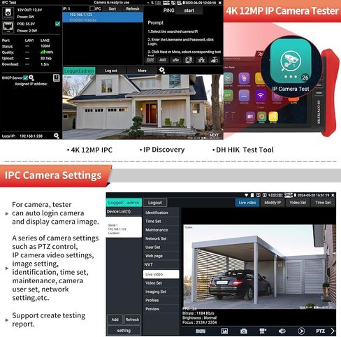 Rsrteng CCTV Tester 4K 12MP IP Camera Tester POE++ Max 90W POE Camera Test 8" 1920x1200 IPS Touch Screen 1CH SFP Module WiFi Network Tools Cable Test POE Detection Power Management APP Update in Saudi Arabia