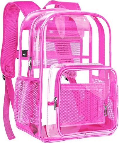 Clear Backpack Transparent Heavy Duty Bookbag See Through Bag with Reinforced Bottom for College, Travel, Workplace Security - Black in Saudi Arabia